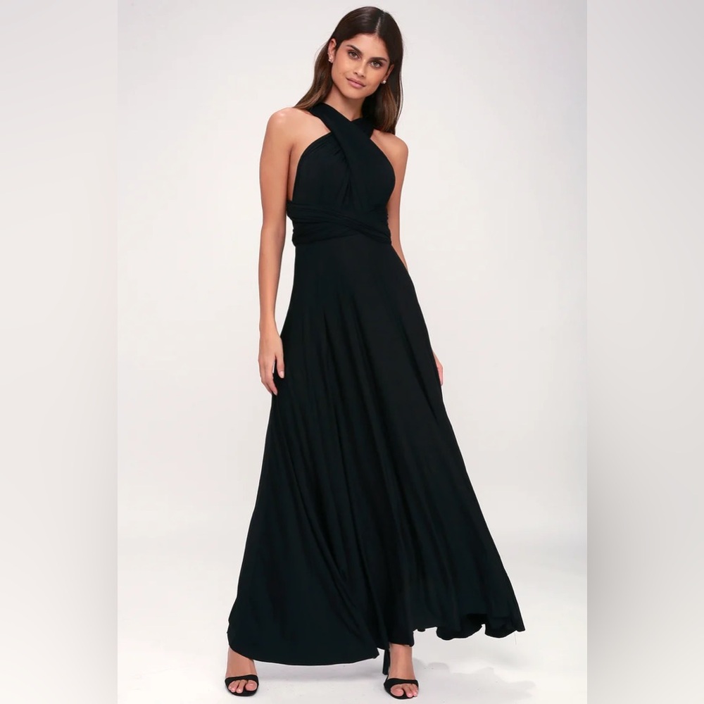 Lulus Tricks of the Trade Convertible black Maxi Dress Sz Small NEW - Picture 1 of 15